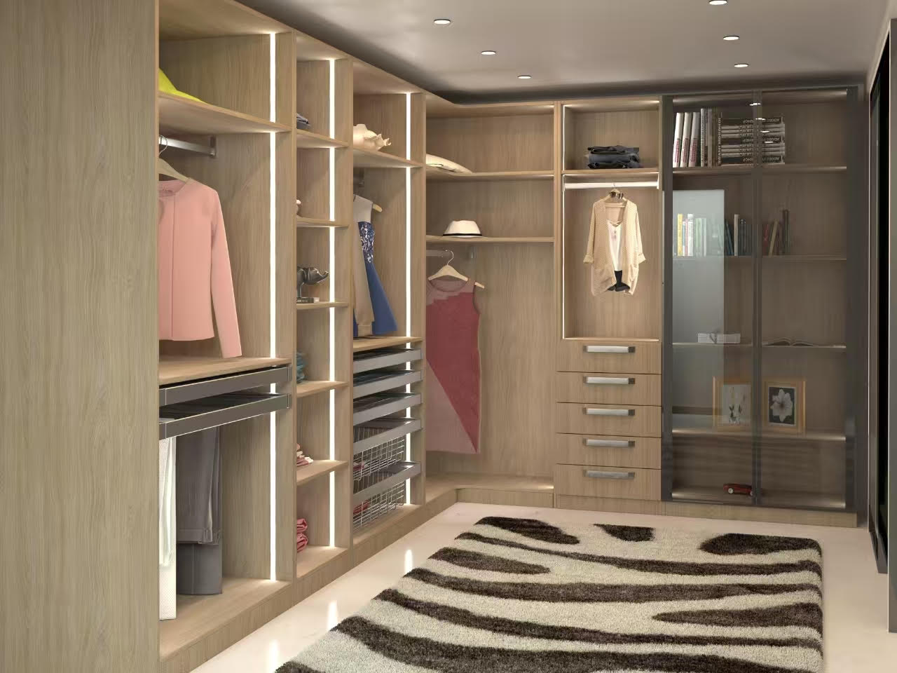 Luxury Closet with Lighting & Glass Doors